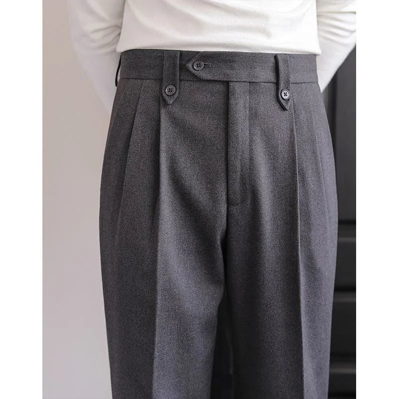 Men's Naples High-waisted Straight Leg Casual Dress Pants Wool Thick - VAleG