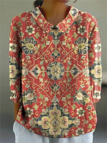 Printed Loose Casual Women's Lapel T-shirt - VAleG