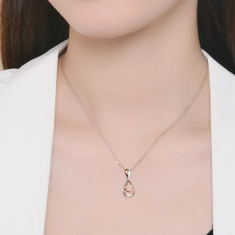925 Sterling Silver Inlaid Moissanite Infinity Pendant Necklace - VAleG