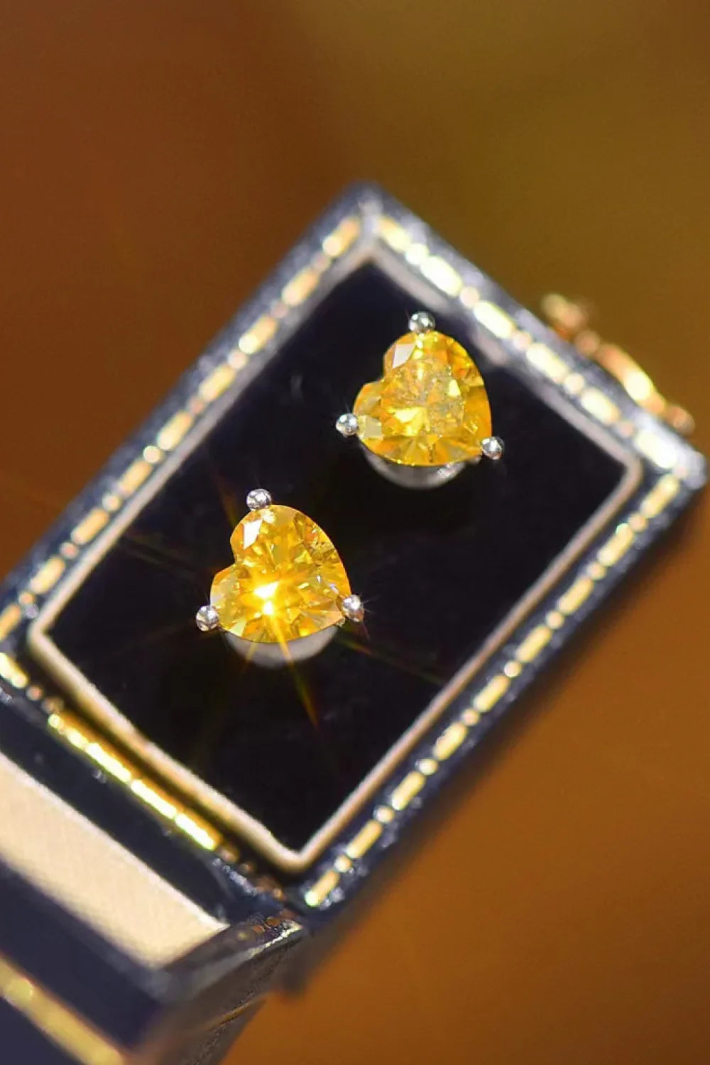 2 Carat Yellow Heart Moissanite Platinum-Plated Earrings - VAleG