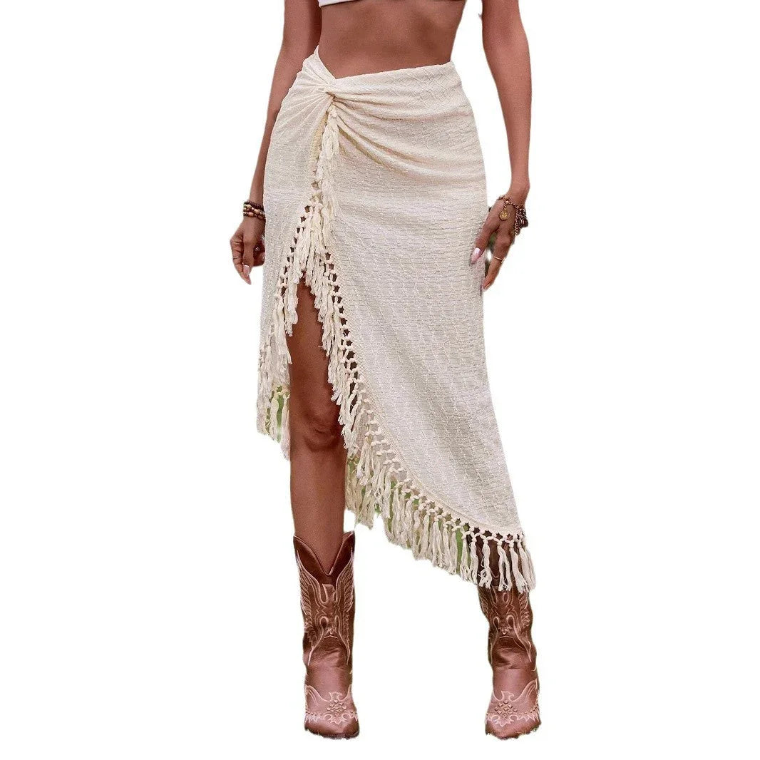 Tassel Beach Hollow Irregular Skirt Sexy - VAleG