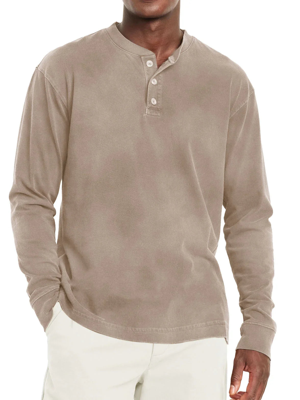 Digital Printing Two-color Henley Shirt 7-button Men's Casual Long Sleeve - VAleG