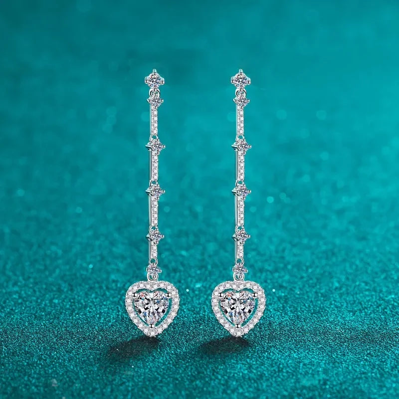 2 Carat Moissanite Zircon 925 Sterling Silver Heart Earrings - VAleG