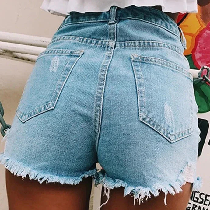 Hole stretch denim shorts - VAleG
