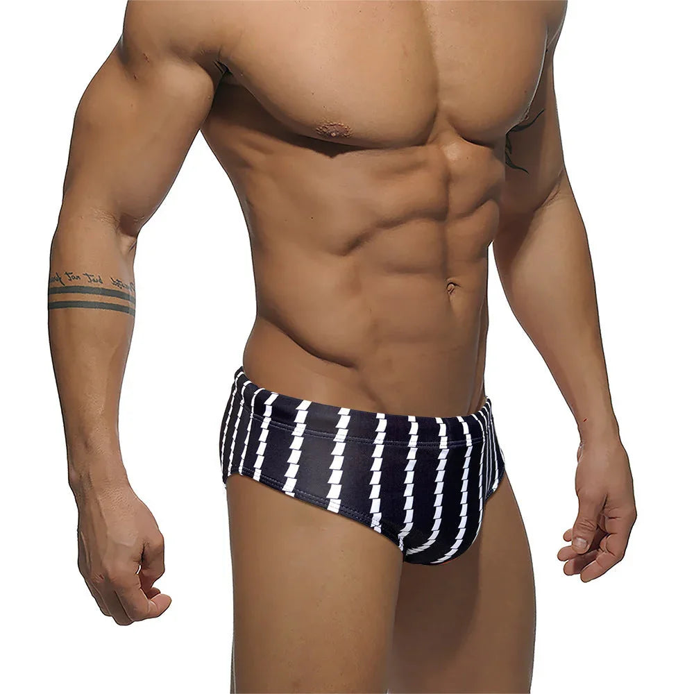Low Rise Tight Vertical Stripes Beach Training Competition Swimsuit - VAleG