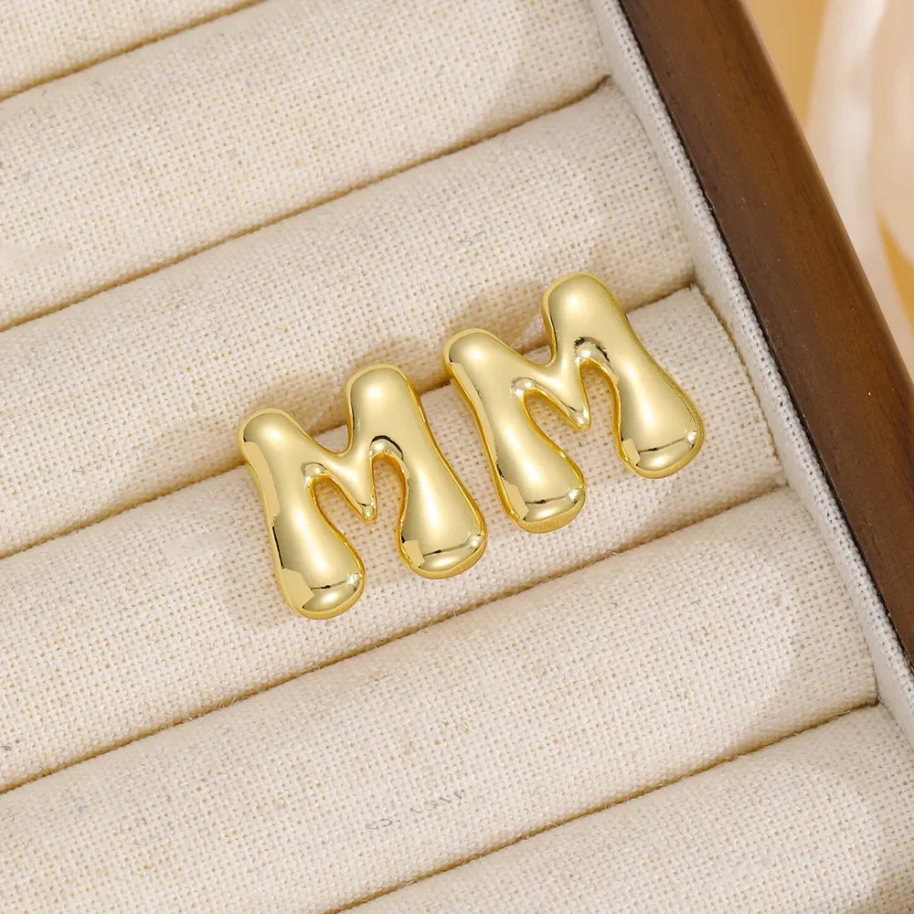 18K Gold-Plated Bubble Letter Stud Earrings - VAleG