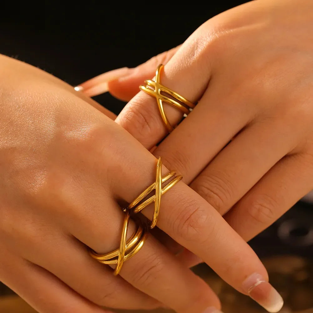 18K Gold-Plated Crisscross Ring - VAleG