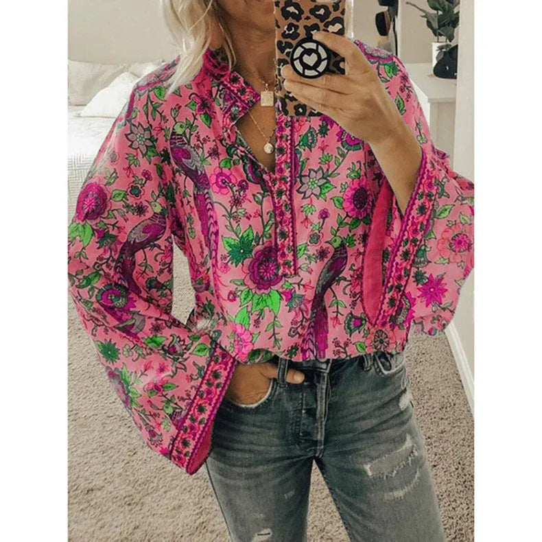 Peacock print loose shirt - VAleG