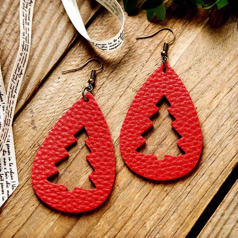 PU Leather Cutout Christmas Tree Earrings - VAleG