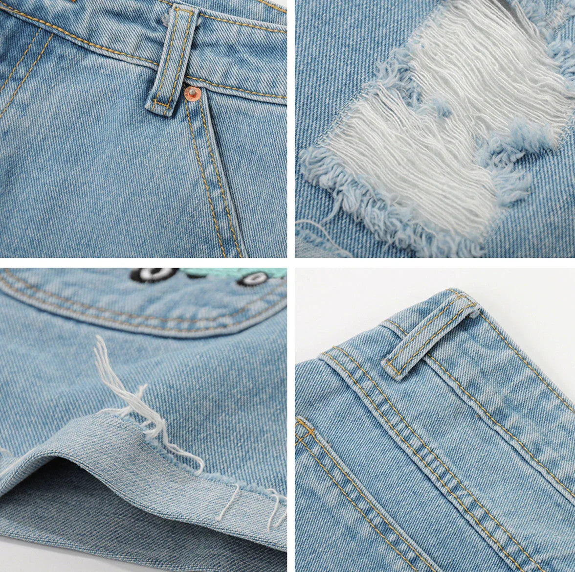 Casual Temperament Denim Rotten Edge High Waist Washed Shorts - VAleG