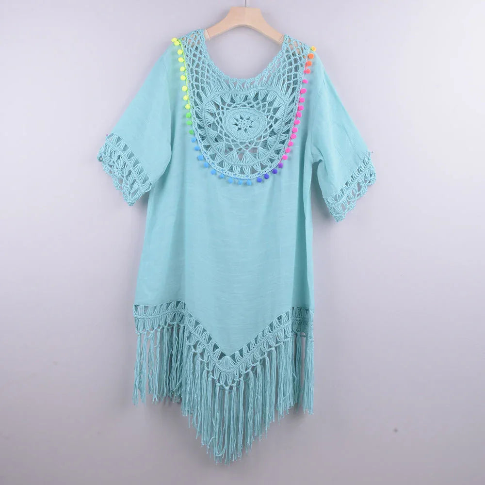 Loose Fringed Holiday Style Beach Blouse - VAleG