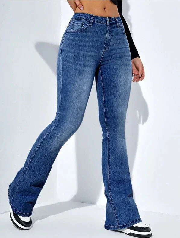 Women's Slim-fit Jeans Pants With Flared Design Fashion Casual High Waist Stretch Trousers - VAleG