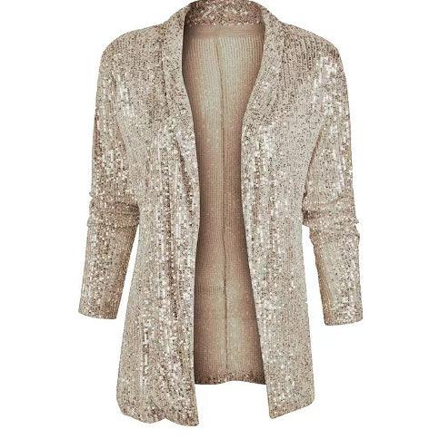 Sequined Long Sleeve Elegant Small Blazer - VAleG