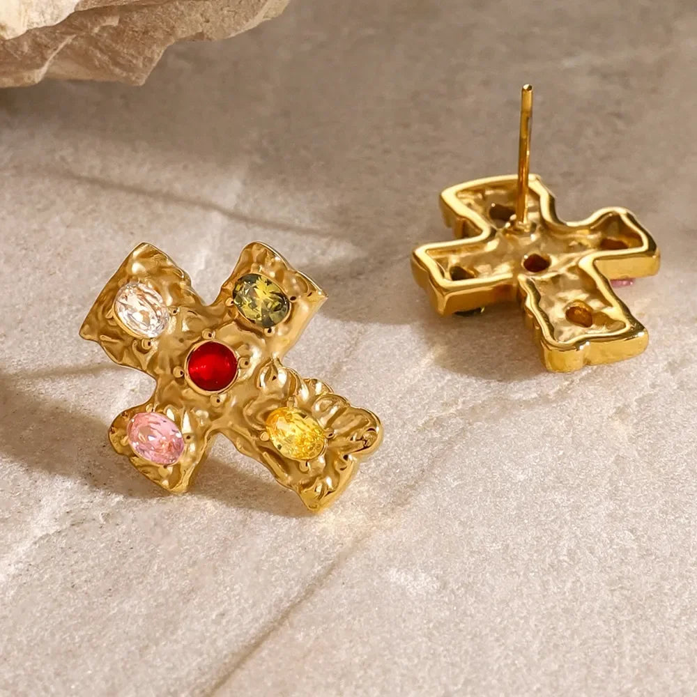18K Gold-Plated Zircon Cross Earrings - VAleG