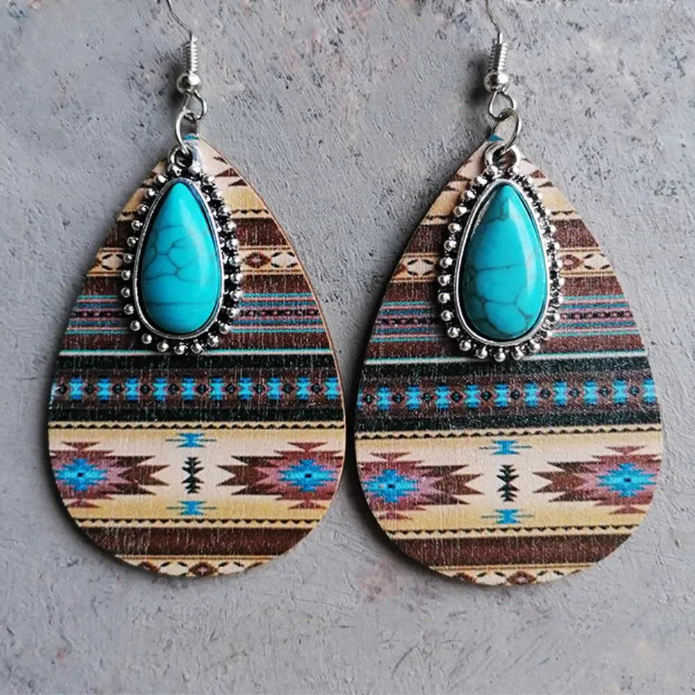Artificial Turquoise Geometric Teardrop Earrings - VAleG