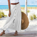 Women's Fashion Cotton Linen A-Line Hip Mid Waist Long Skirt - VAleG