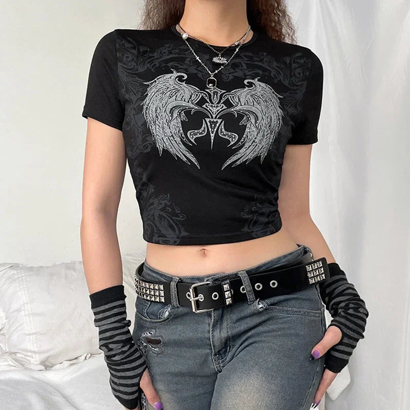 Women's Fashion Speed Crew Neck Print Slim Fit T-Shirt - VAleG