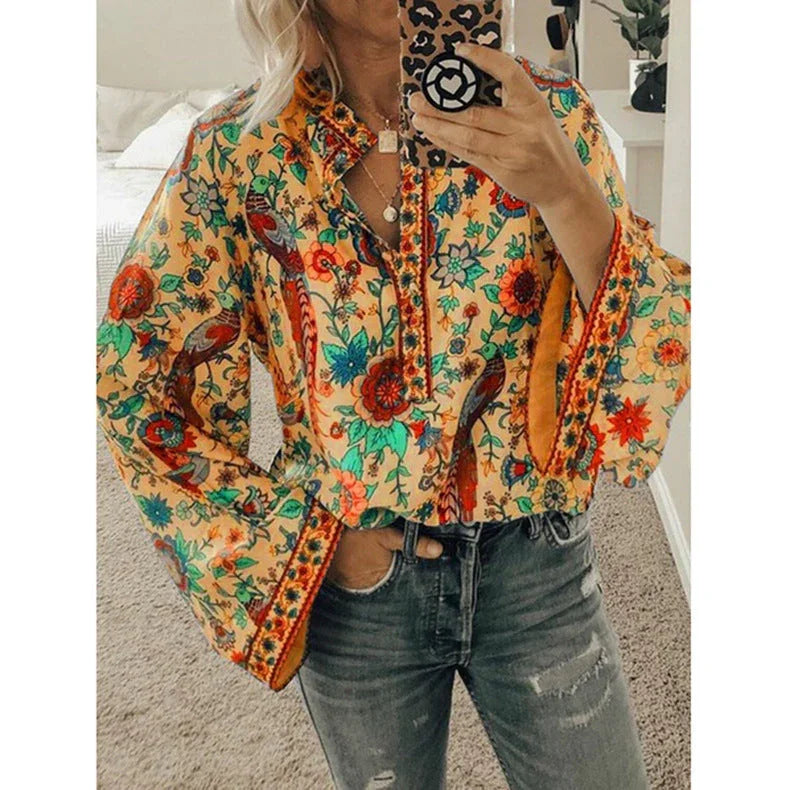 Peacock print loose shirt - VAleG