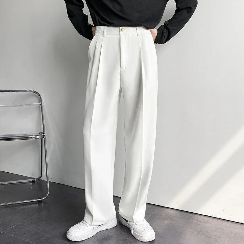 Loose Korean Style Casual White Wide Leg Trousers - VAleG