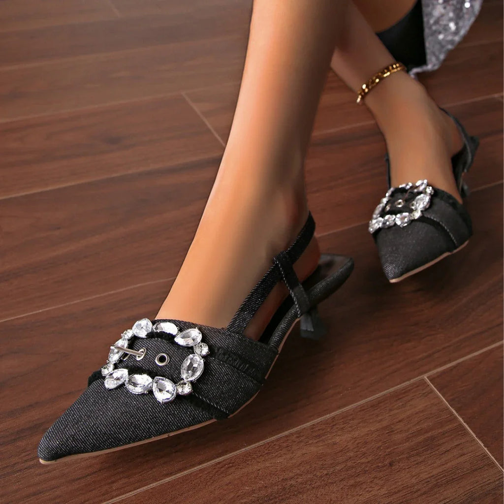 High Heel Sandals Pointed Toe Closed Toe Sandals Rhinestone - VAleG