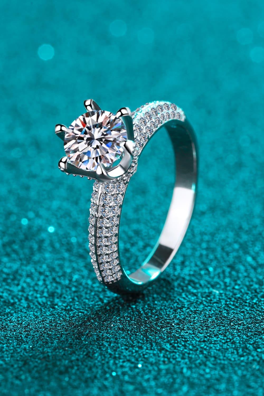 2 Carat Moissanite 925 Sterling Silver Side Stone Ring - VAleG