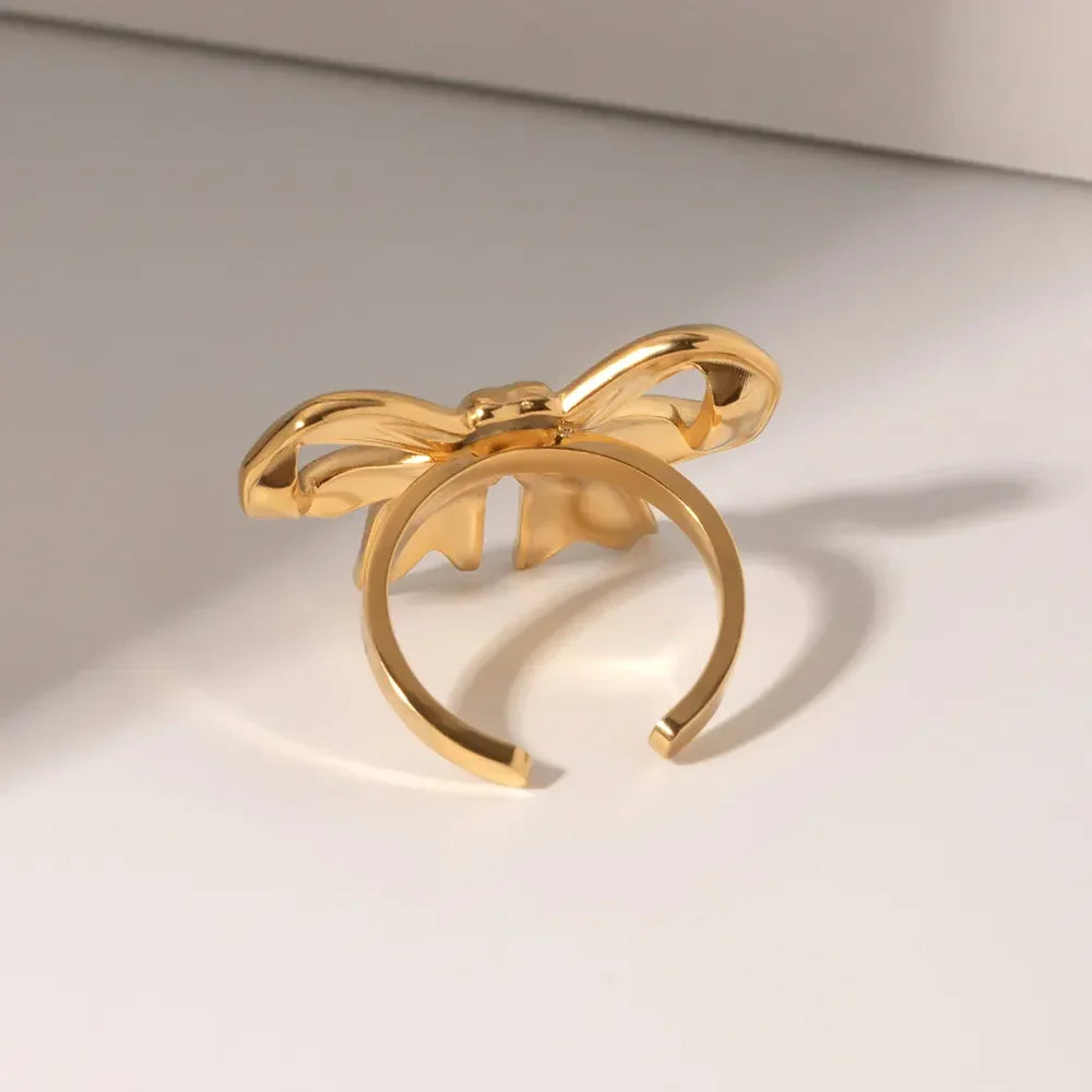 18K Gold-Plated Stainless Steel Bow Ring - VAleG