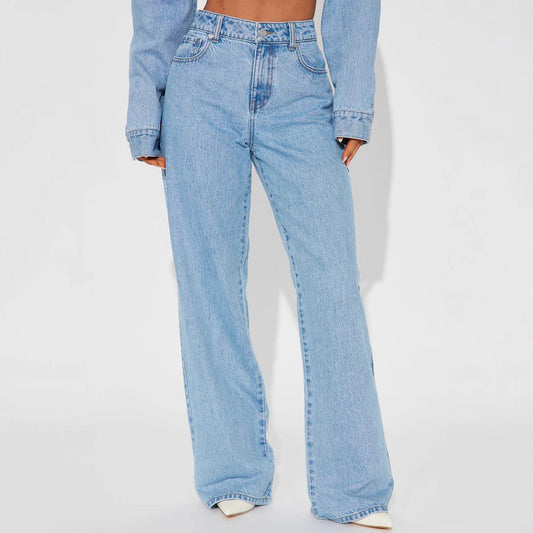 Straight Slimming Trousers Love Pocket High Waist Loose Jeans - VAleG