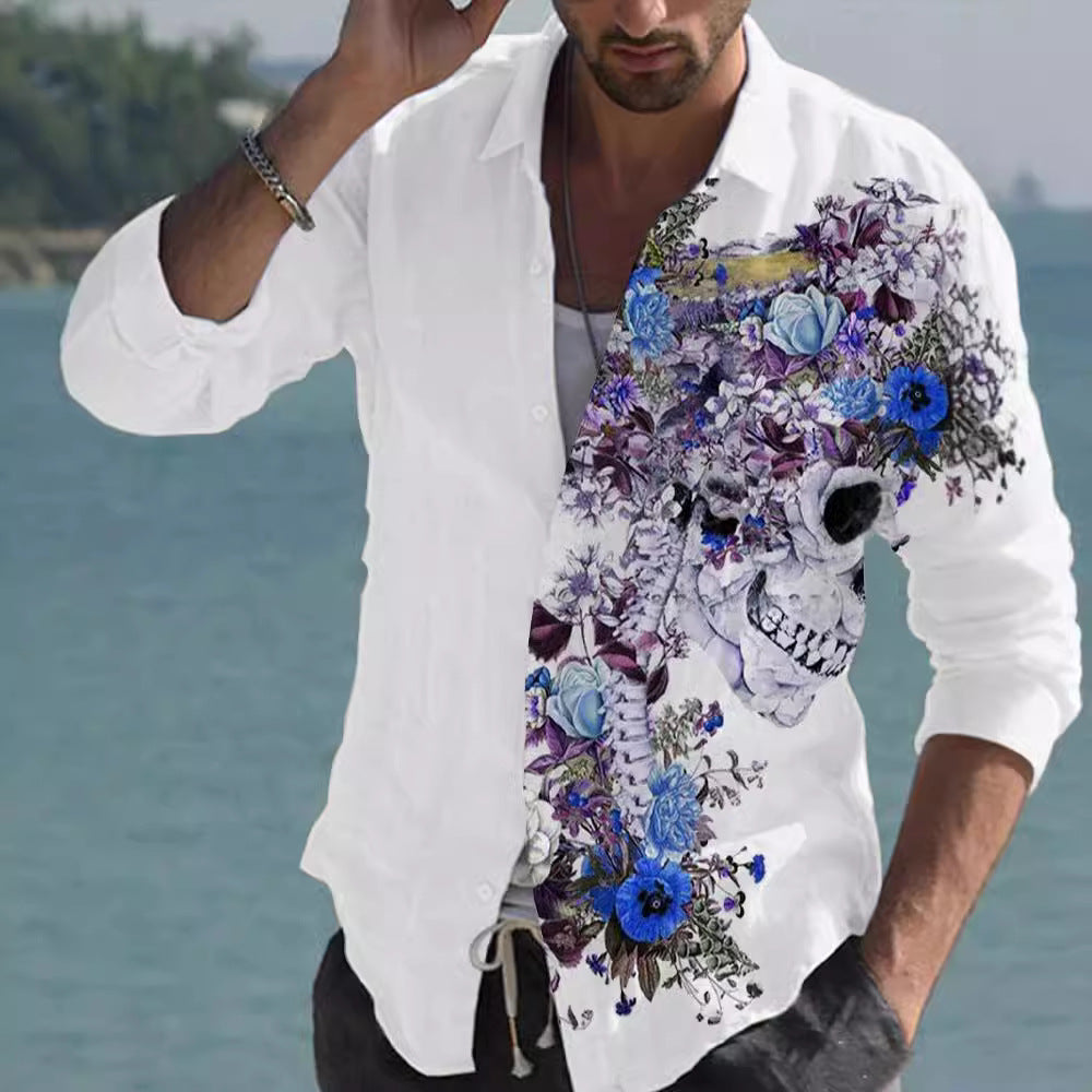 Color Matching Bamboo Linen Printed Men's Shirt VAleG
