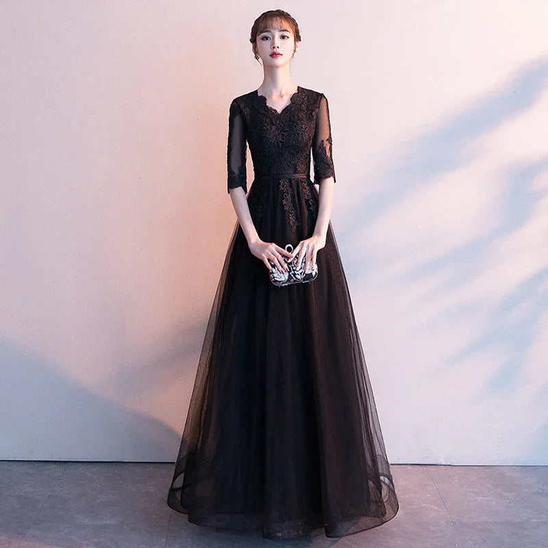 Banquet Elegant Long Black Ladies Annual Meeting Dress - VAleG