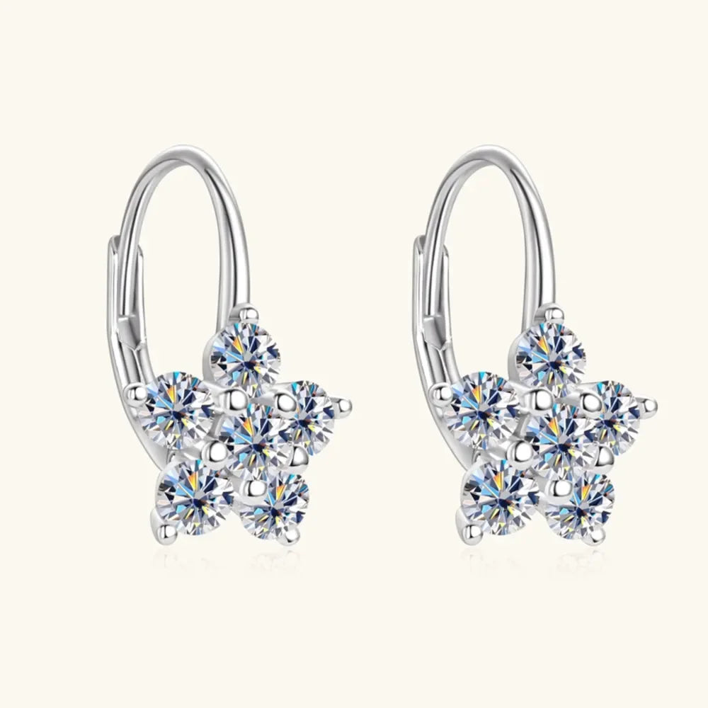 1.2 Carat 925 Sterling Silver Moissanite Flower Huggie Earrings - VAleG