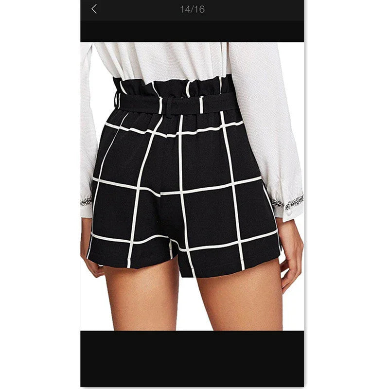 Ladies Check Waist Belt Shorts - VAleG