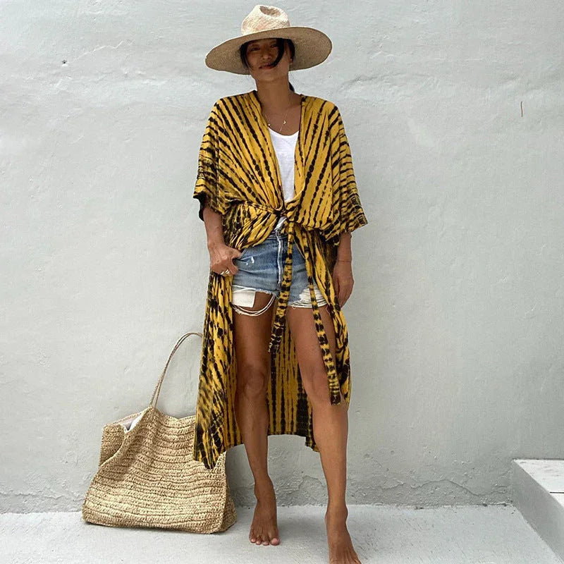 Polyester Ladies Sun Protection Resort Beach Dress Cover Up - VAleG
