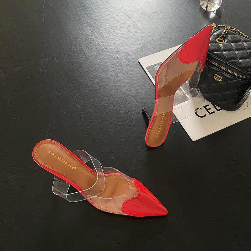 Transparent Love Face Color-blocking Stiletto Heel High Heels - VAleG