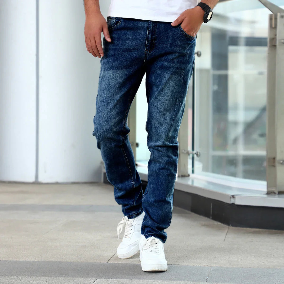 Slim Fit Stretch Men's Youth Blue Casual Pants - VAleG