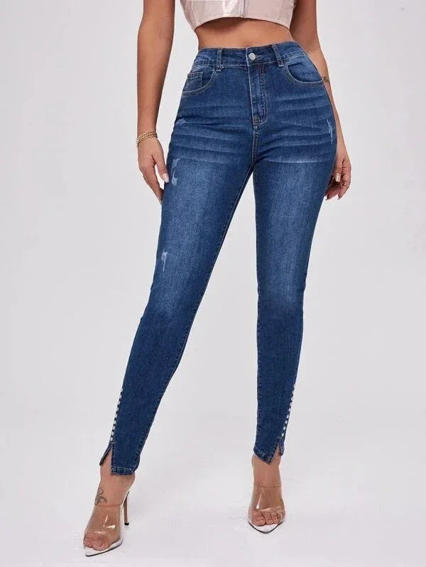 Slim Fit Patchwork High Waist Stretch Jeans - VAleG