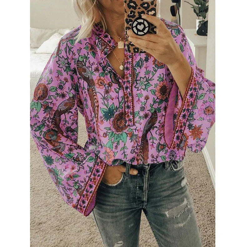 Peacock print loose shirt - VAleG