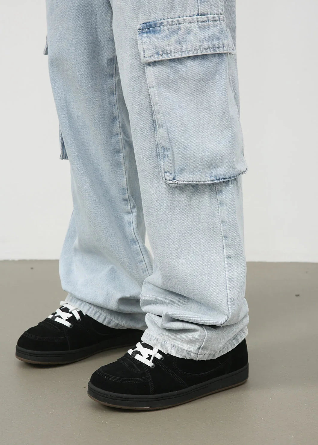 Retro Washed Light Blue Cargo Jeans Male - VAleG
