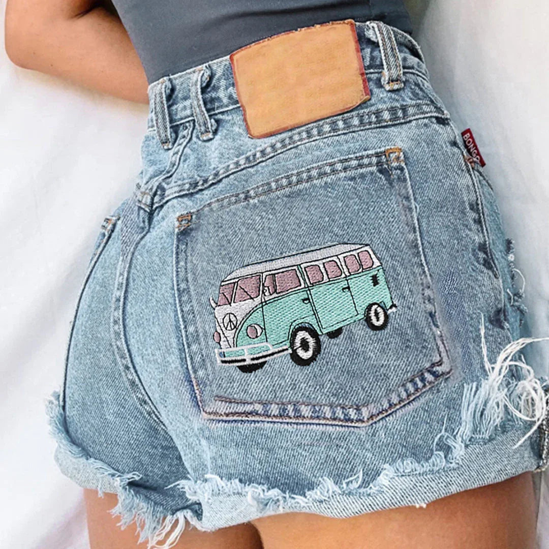Casual Temperament Denim Rotten Edge High Waist Washed Shorts - VAleG