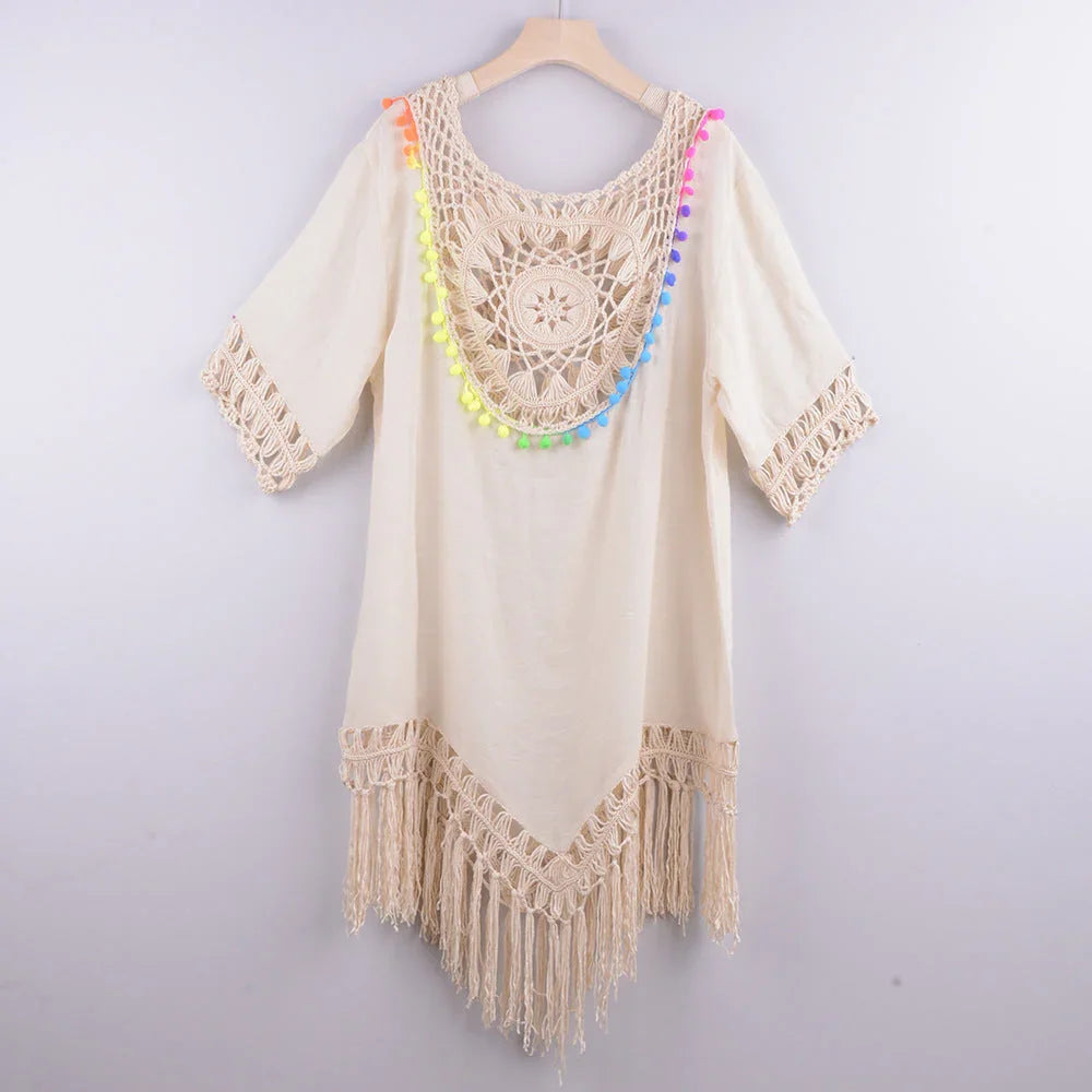 Loose Fringed Holiday Style Beach Blouse - VAleG