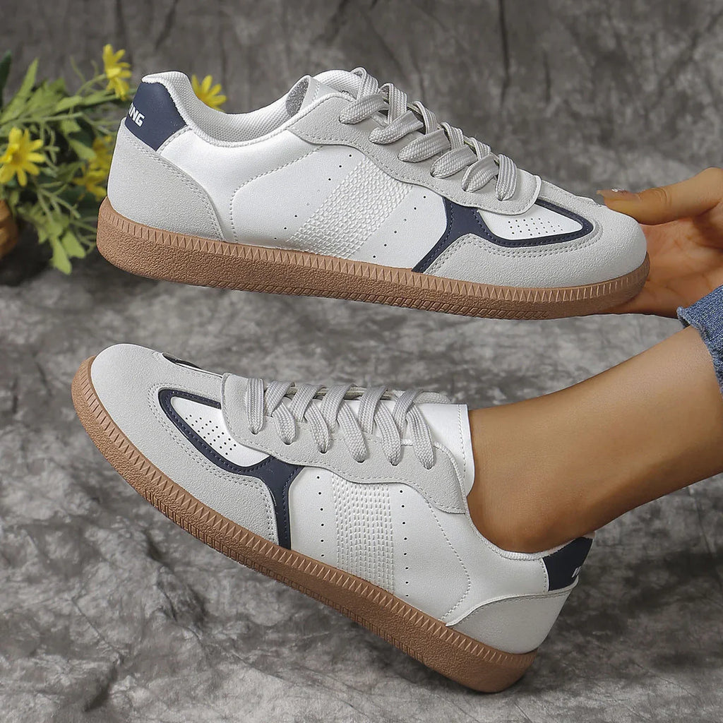 New Colorblock Lace-up Flats Shoes Fashion Breathable Hollow Slip On Casual Shoes For Women - VAleG