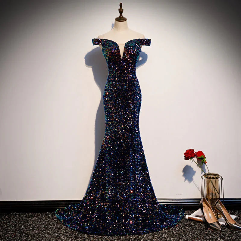 Banquet Long Temperament Fishtail Sequins Dignified Atmosphere Trailing Skirt - VAleG