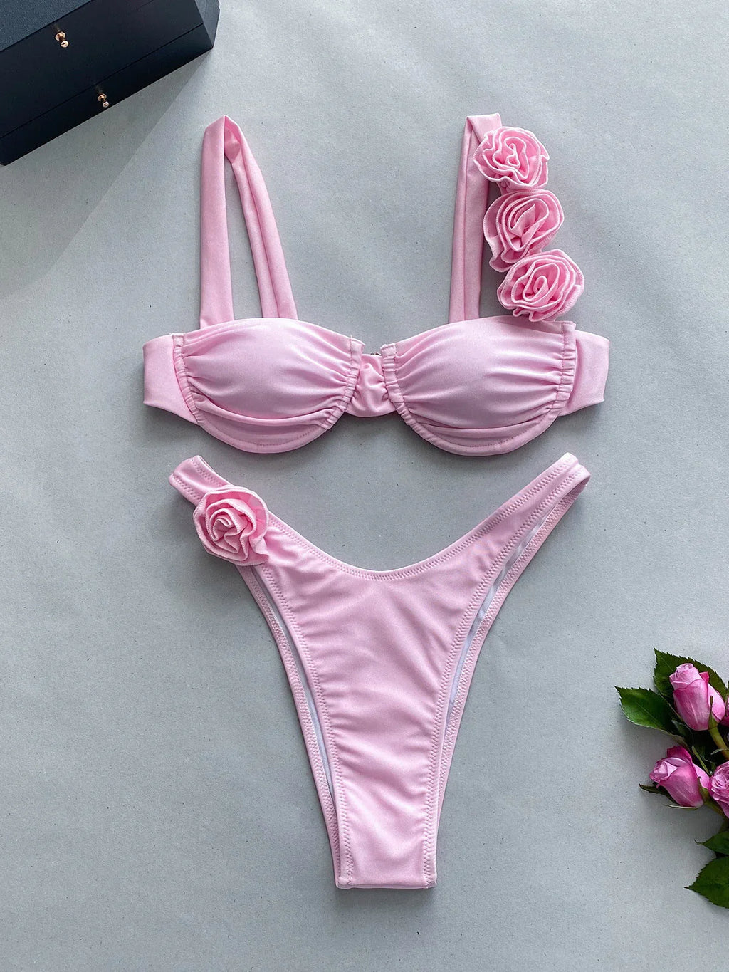 Steel Bracket Three-dimensional Flower Split Women's Swimsuit Swimsuit - VAleG