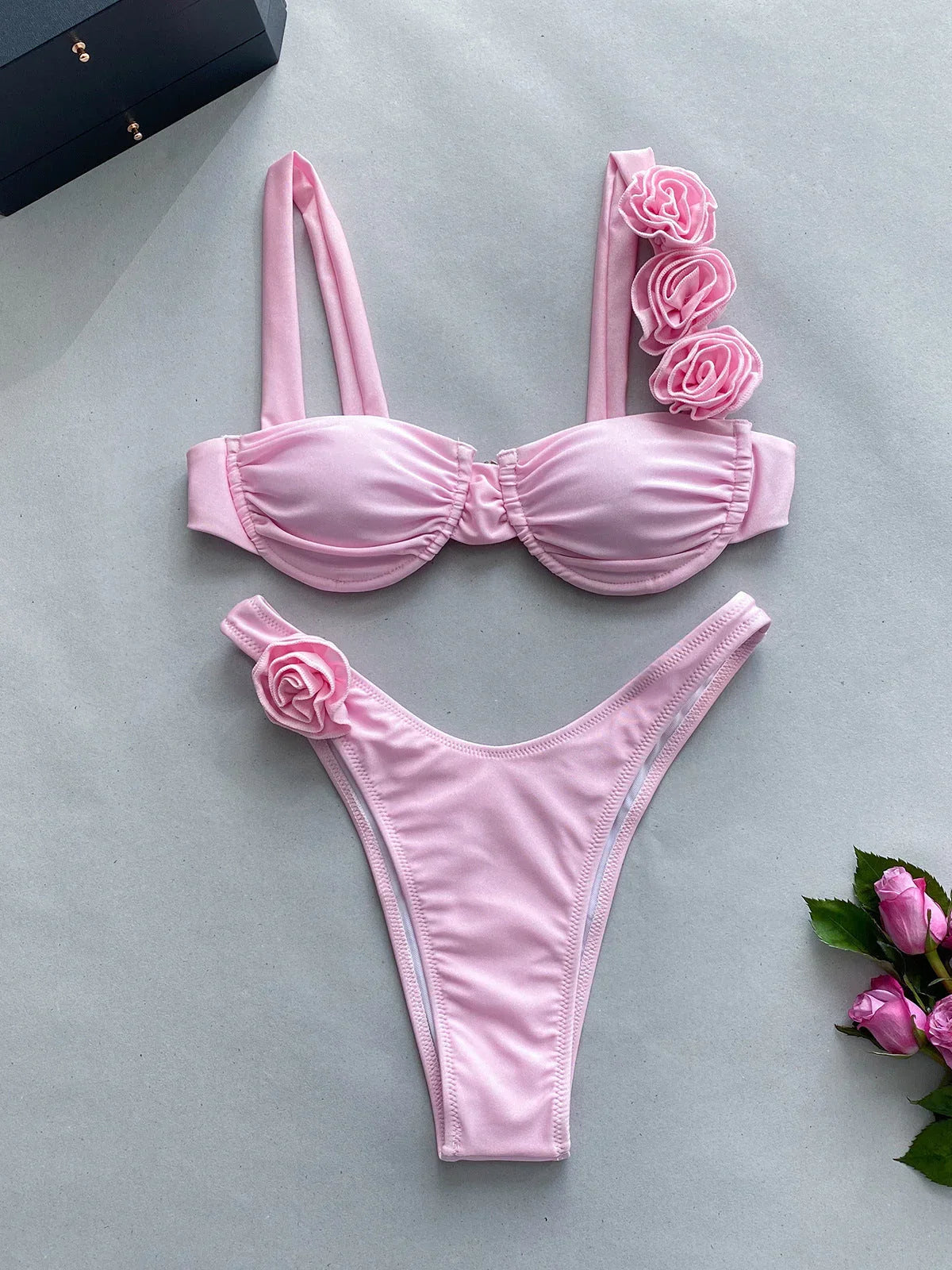 Steel Bracket Three-dimensional Flower Split Women's Swimsuit Swimsuit - VAleG