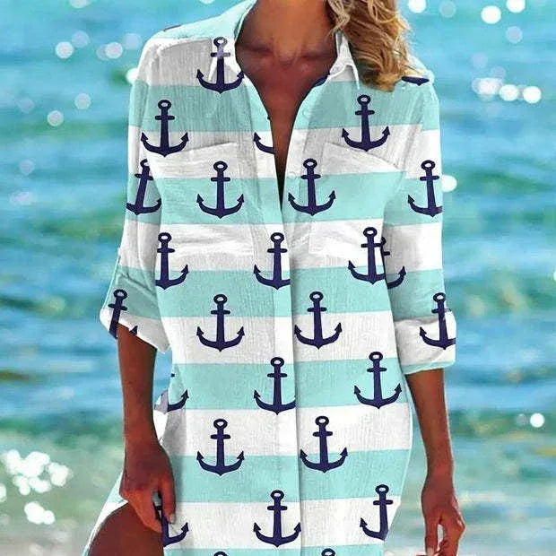 Women's Vacation Beach Bikini Jacket Printed Shirt - VAleG