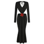 Sexy V-neck Backless Long Sleeves Skirt Waist Decorative Flower Split Fishtail Gown Dress Long - VAleG