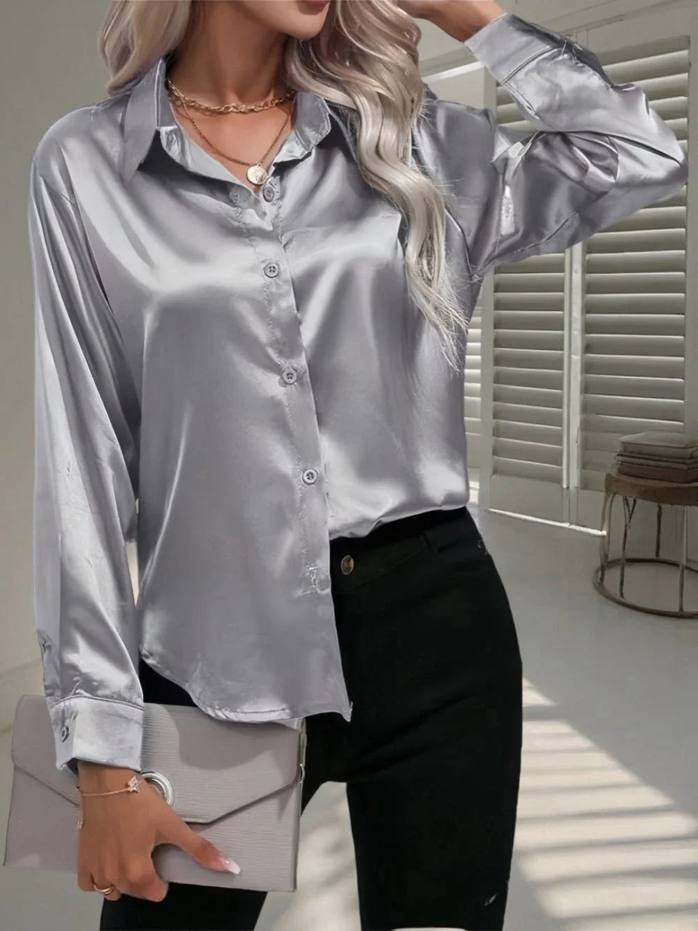 Women's Shirt Satin Silk-like Long Sleeve - VAleG