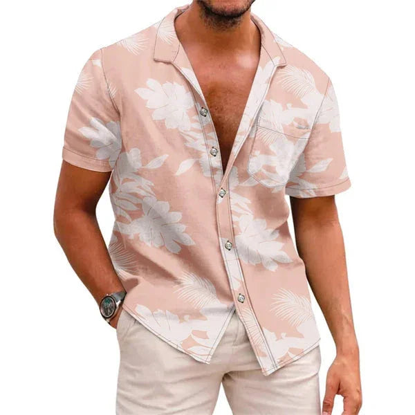 Men's Summer Hawaiian Printed Short Sleeved Shirt - VAleG