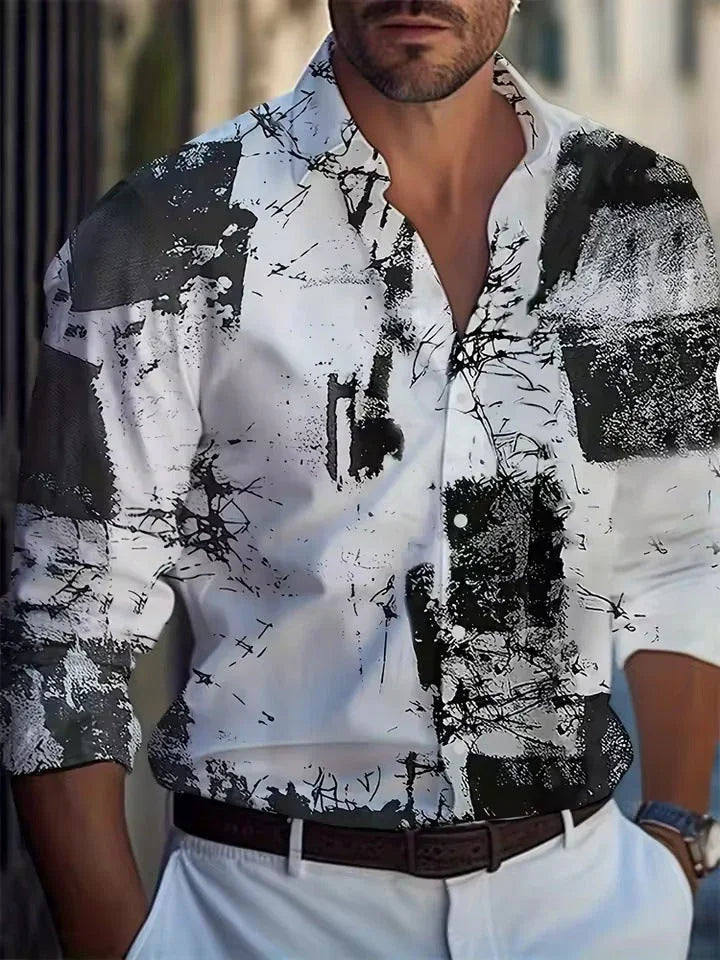 Men's Long Sleeve Shirt Palm Tree And Striped Printed Shirt Everyday Fashion Men's Casual Shirt - VAleG