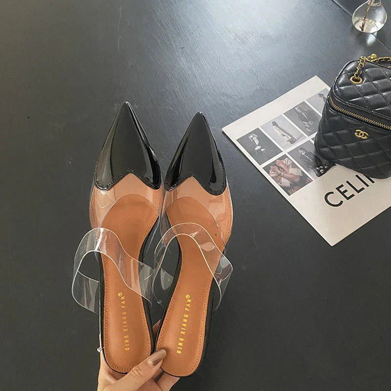 Transparent Love Face Color-blocking Stiletto Heel High Heels - VAleG