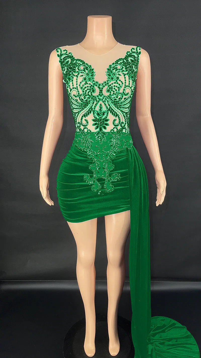 Summer Luxury Evening Dress Female Singer Stage Costume Senior Dress Side Trailing Skirt - VAleG